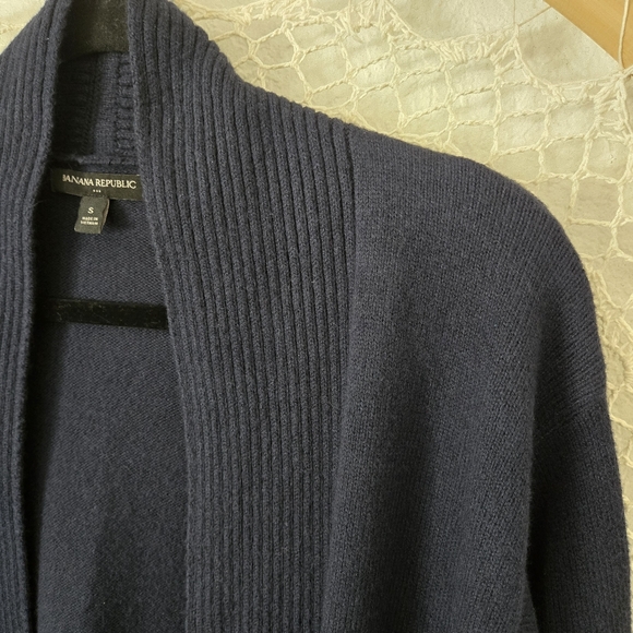 Banana Republc Wool Blend Navy Open Front Preppy Oversized Cardigan Sweater S - Picture 6 of 8